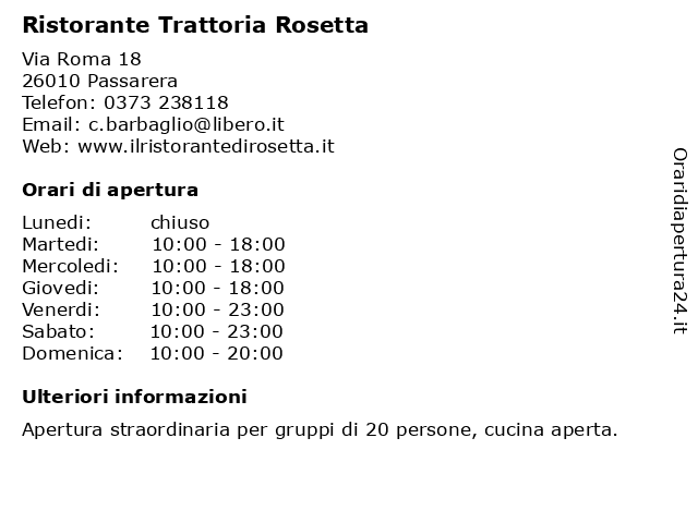 Trattoria Rosetta a Capergnanica: indirizzo e orari di apertura