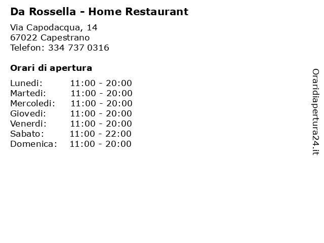 Da Rossella - Home Restaurant a Capestrano: indirizzo e orari di apertura