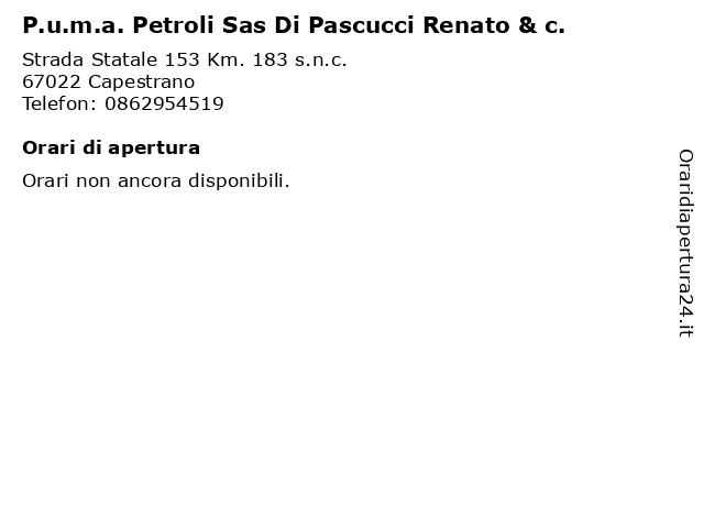 P.u.m.a. Petroli Sas Di Pascucci Renato & c. a Capestrano: indirizzo e orari di apertura