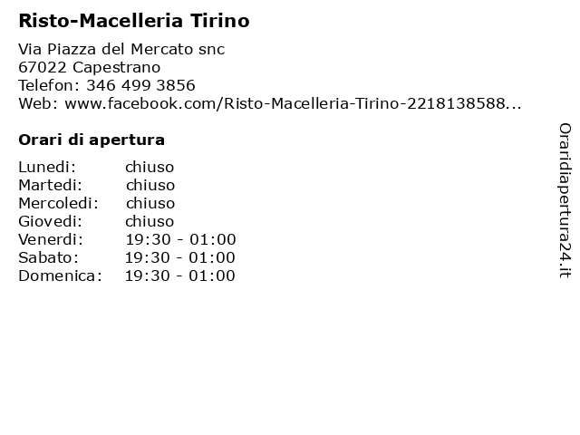 Risto-Macelleria Tirino a Capestrano: indirizzo e orari di apertura