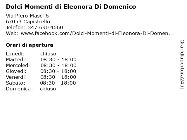 Dolci Momenti di Eleonora Di Domenico a Capistrello: indirizzo e orari di apertura