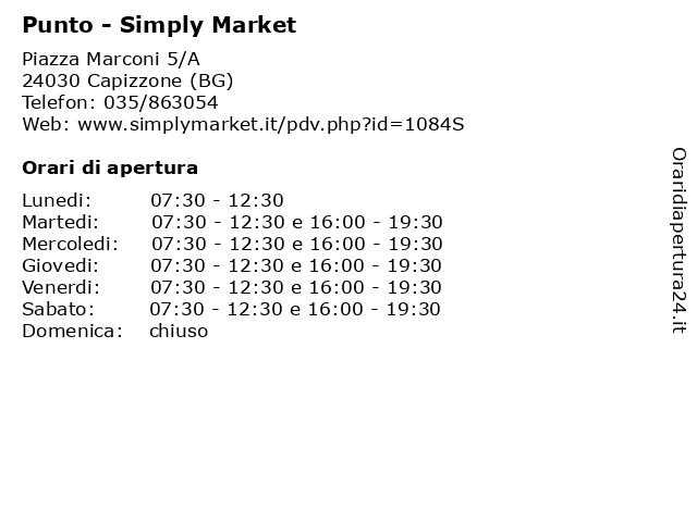 Punto - Simply Market a Capizzone (BG): indirizzo e orari di apertura