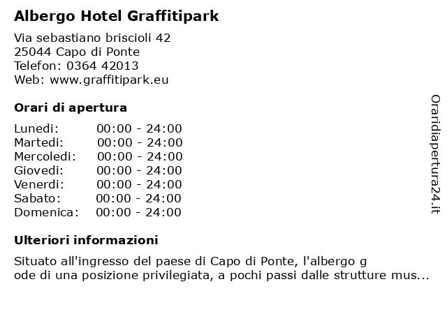 Albergo Hotel Graffitipark a Capo di Ponte: indirizzo e orari di apertura