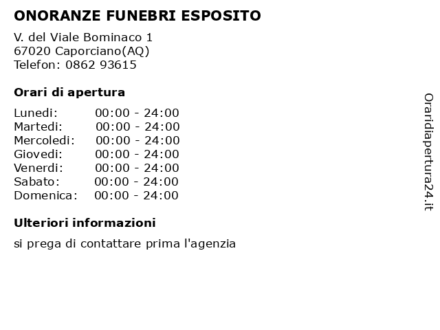 ONORANZE FUNEBRI ESPOSITO a Caporciano(AQ): indirizzo e orari di apertura