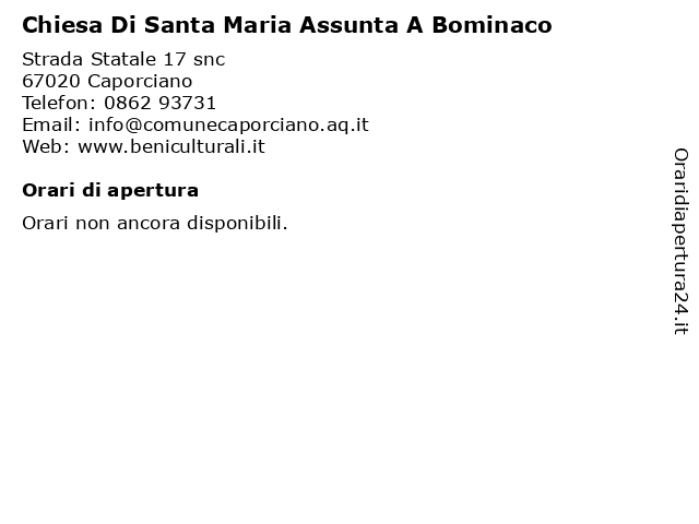 Chiesa Di Santa Maria Assunta A Bominaco a Caporciano: indirizzo e orari di apertura