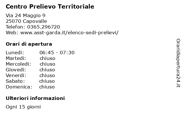 Centro Prelievo Territoriale a Capovalle: indirizzo e orari di apertura