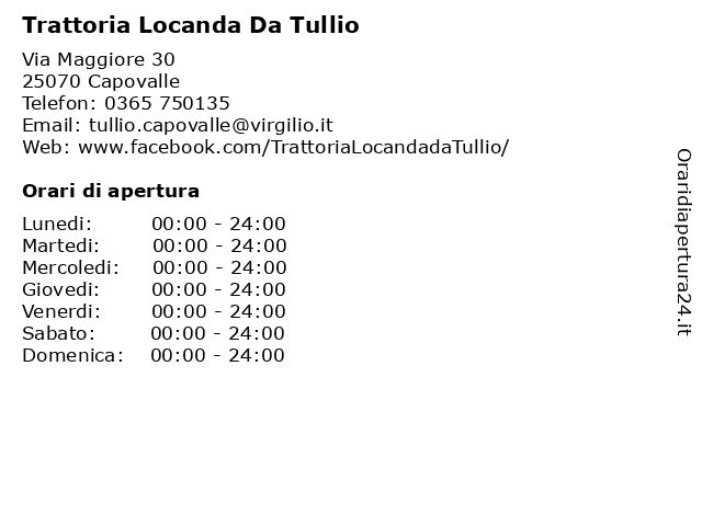 Trattoria Locanda Da Tullio a Capovalle: indirizzo e orari di apertura
