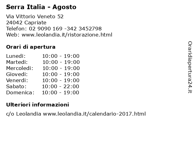 Serra Italia - Agosto a Capriate: indirizzo e orari di apertura