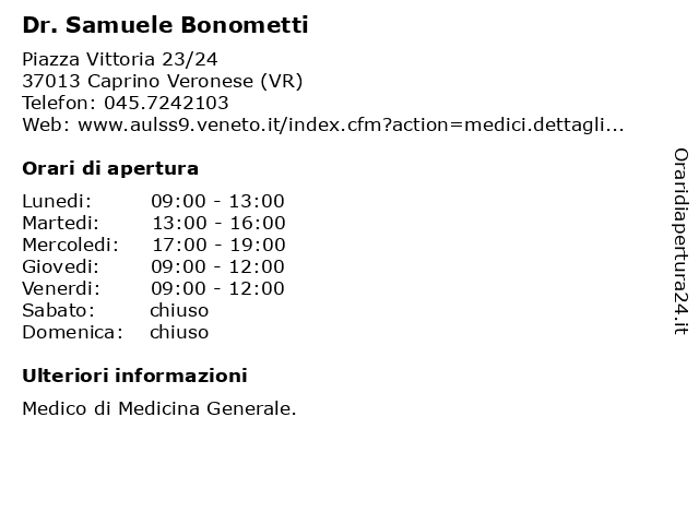 Dr. Chincarini Carlo Alberto a Caprino Veronese (VR): indirizzo e orari di apertura