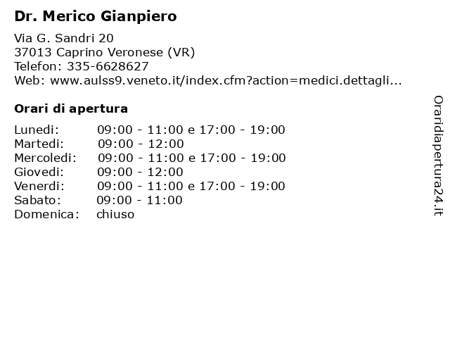 Dr. Merico Gianpiero a Caprino Veronese (VR): indirizzo e orari di apertura