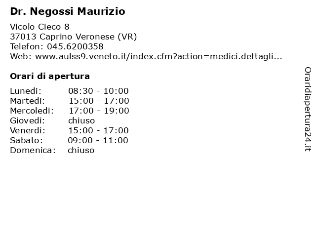 Dr. Negossi Maurizio a Caprino Veronese (VR): indirizzo e orari di apertura