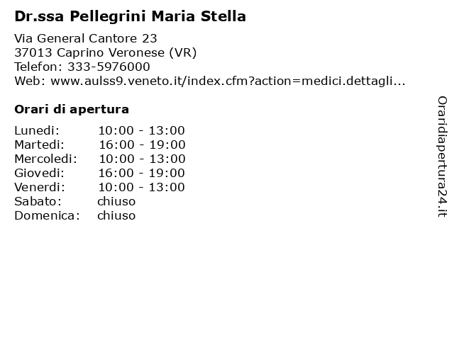 Dr.ssa Pellegrini Maria Stella a Caprino Veronese (VR): indirizzo e orari di apertura