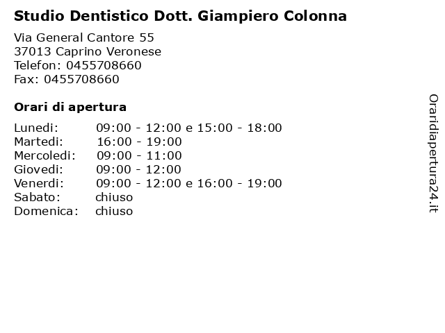 Studio Dentistico Dott. Giampiero Colonna a Caprino Veronese: indirizzo e orari di apertura