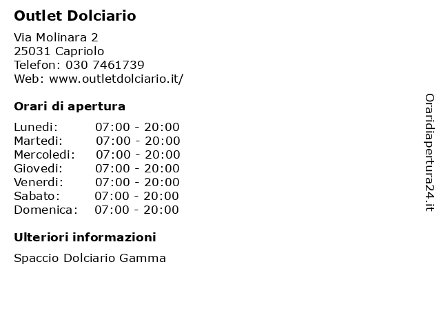 Outlet Dolciario a Capriolo: indirizzo e orari di apertura