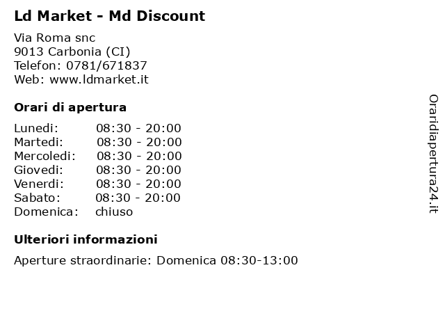 Ld Market - Md Discount a Carbonia (CI): indirizzo e orari di apertura