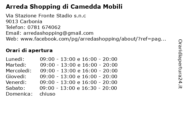 Arreda Shopping di Camedda Mobili a Carbonia: indirizzo e orari di apertura