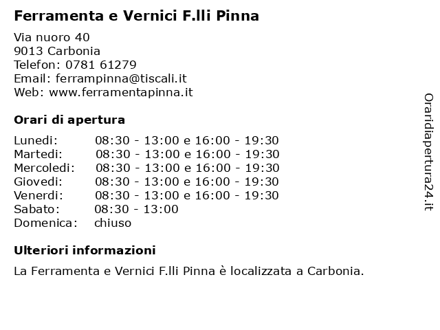 Ferramenta e Vernici F.lli Pinna a Carbonia: indirizzo e orari di apertura