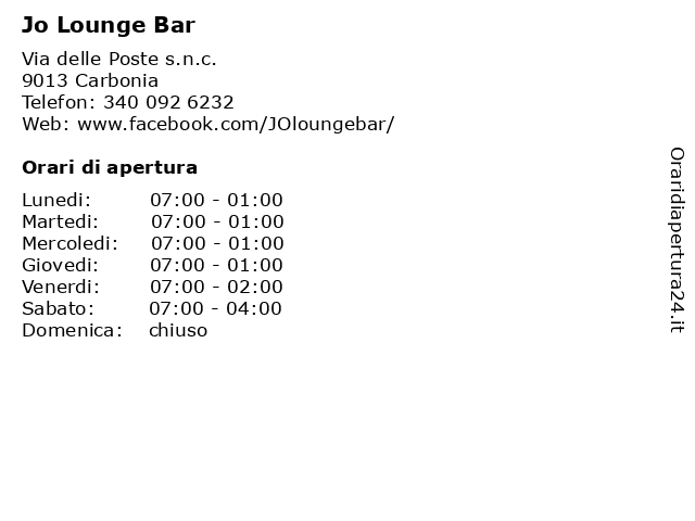 Jo Lounge Bar a Carbonia: indirizzo e orari di apertura
