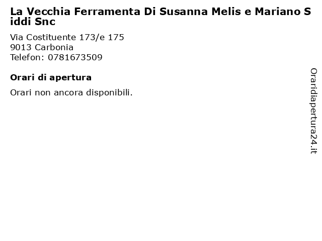 La Vecchia Ferramenta Di Susanna Melis e Mariano Siddi Snc a Carbonia: indirizzo e orari di apertura