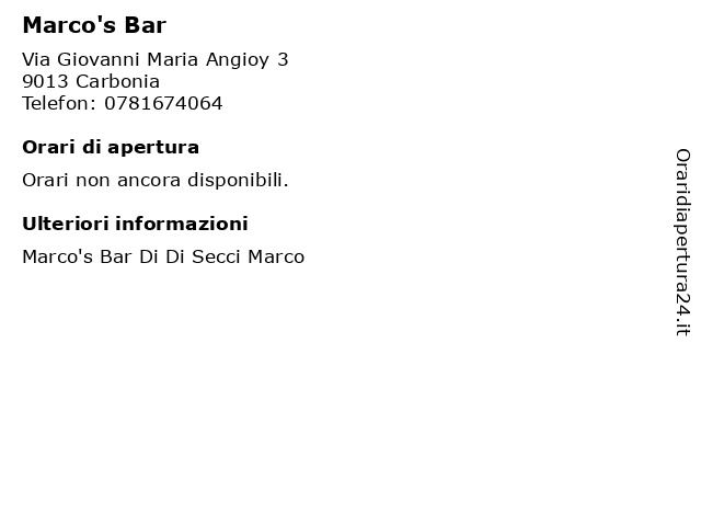Marco's Bar a Carbonia: indirizzo e orari di apertura