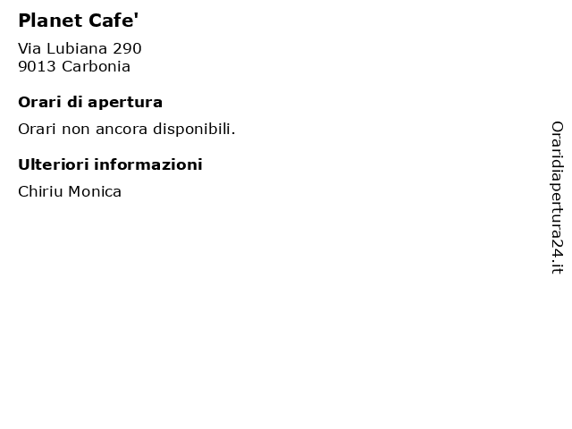Planet Cafe' a Carbonia: indirizzo e orari di apertura