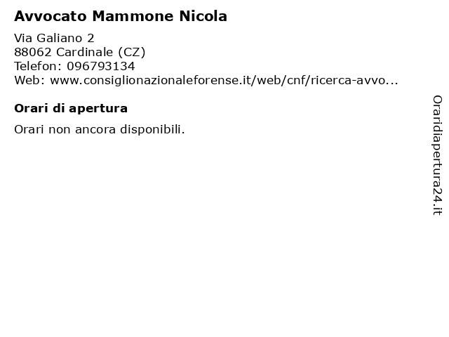 Avvocato Mammone Nicola a Cardinale (CZ): indirizzo e orari di apertura