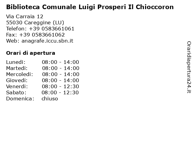Biblioteca Comunale Luigi Prosperi Il Chioccoron a Careggine (LU): indirizzo e orari di apertura