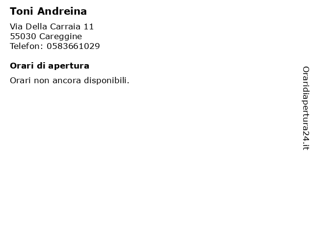 Toni Andreina a Careggine: indirizzo e orari di apertura