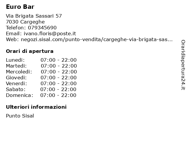 Euro Bar a Cargeghe: indirizzo e orari di apertura