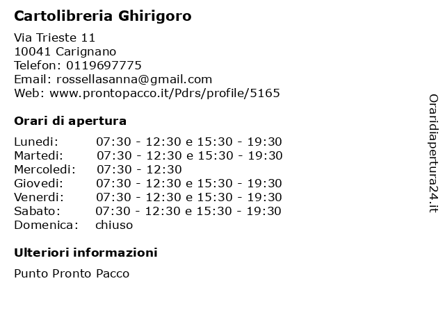 Cartolibreria Ghirigoro a Carignano: indirizzo e orari di apertura