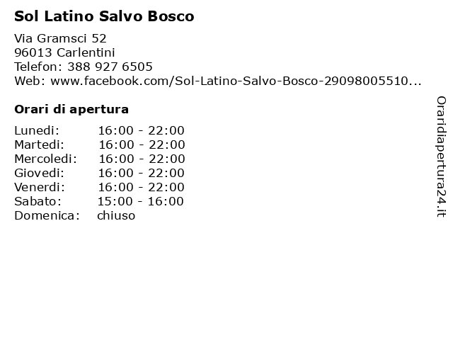 Sol Latino Salvo Bosco a Carlentini: indirizzo e orari di apertura