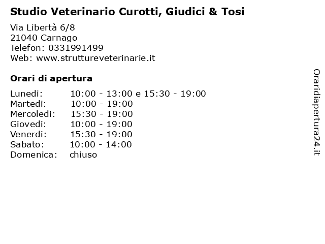 Studio Veterinario Curotti, Giudici & Tosi a Carnago: indirizzo e orari di apertura