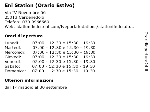 Eni Station (Orario Estivo) a Carpenedolo: indirizzo e orari di apertura