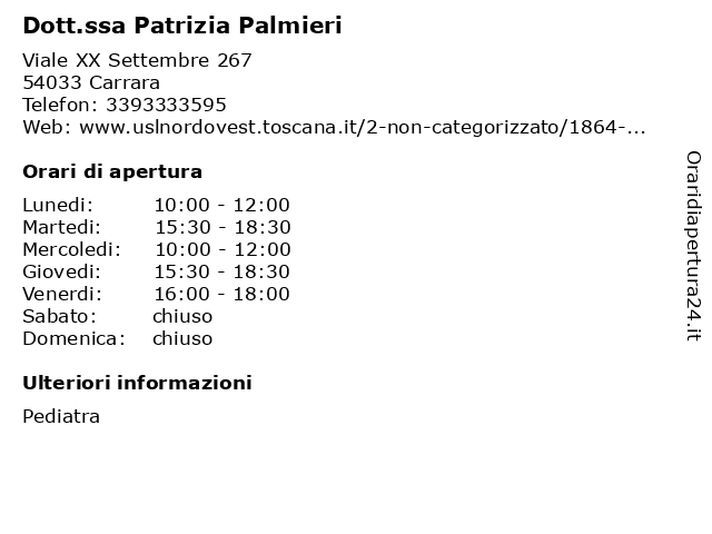 Dott.ssa Patrizia Palmieri a Carrara: indirizzo e orari di apertura
