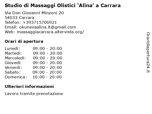Studio di Massaggi Olistici 'Alina' a Carrara a Carrara: indirizzo e orari di apertura