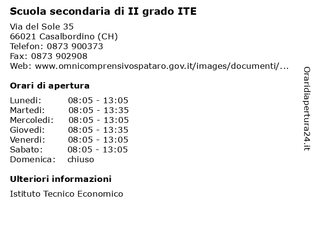 Scuola secondaria di II grado ITE a Casalbordino (CH): indirizzo e orari di apertura