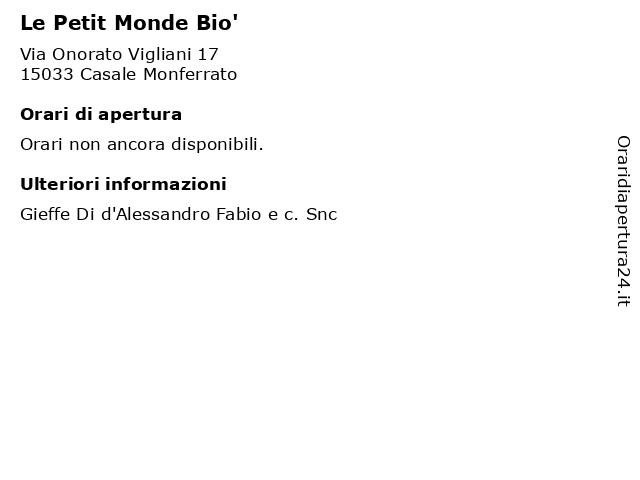 Le Petit Monde Bio' a Casale Monferrato: indirizzo e orari di apertura