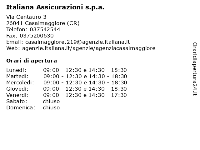 Italiana Assicurazioni s.p.a. a Casalmaggiore (CR): indirizzo e orari di apertura