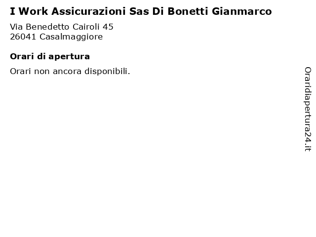 I Work Assicurazioni Sas Di Bonetti Gianmarco a Casalmaggiore: indirizzo e orari di apertura