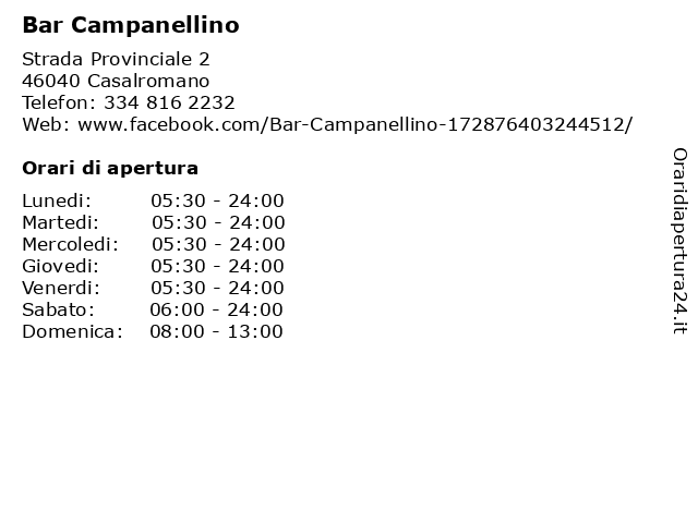 Bar Campanellino a Casalromano: indirizzo e orari di apertura