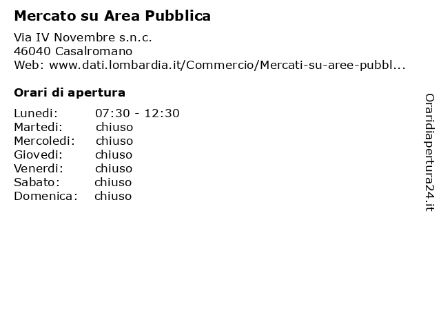 Mercato su Area Pubblica a Casalromano: indirizzo e orari di apertura