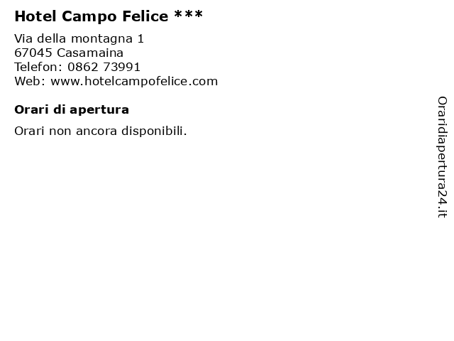 Hotel Campo Felice *** a Casamaina: indirizzo e orari di apertura