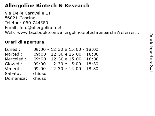 Allergoline Biotech & Research a Cascina: indirizzo e orari di apertura