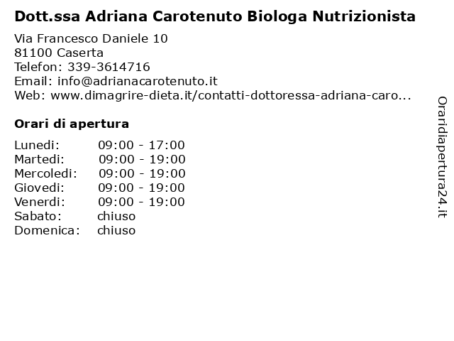 Dott.ssa Adriana Carotenuto Biologa Nutrizionista a Caserta: indirizzo e orari di apertura