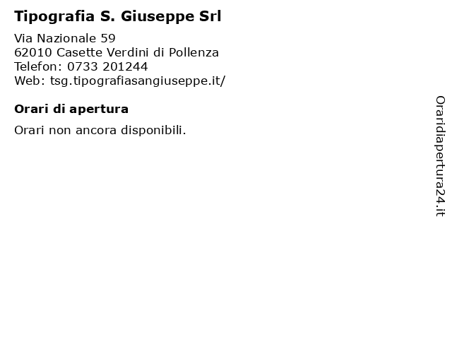 Tipografia S. Giuseppe Srl a Casette Verdini di Pollenza: indirizzo e orari di apertura