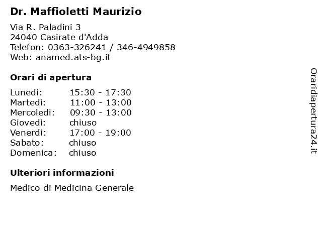 Ambulatorio Medico (Dr. Maffioletti Maurizio) a Casirate d'Adda: indirizzo e orari di apertura
