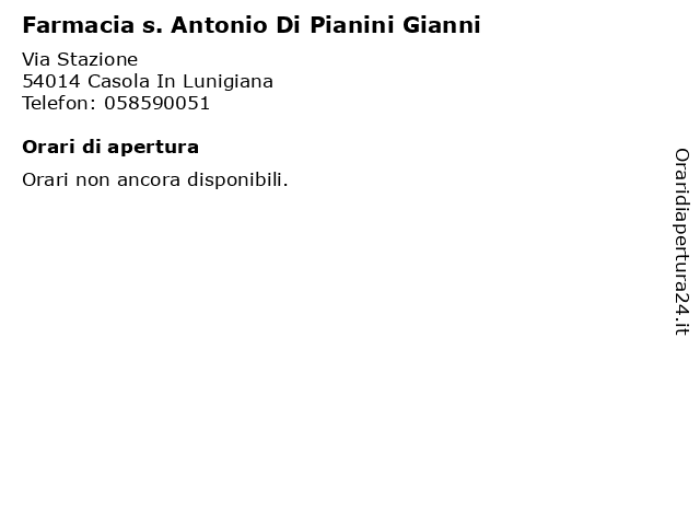 Farmacia s. Antonio Di Pianini Gianni a Casola In Lunigiana: indirizzo e orari di apertura
