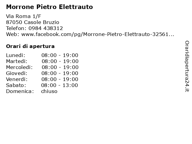 Morrone Pietro Elettrauto a Casole Bruzio: indirizzo e orari di apertura