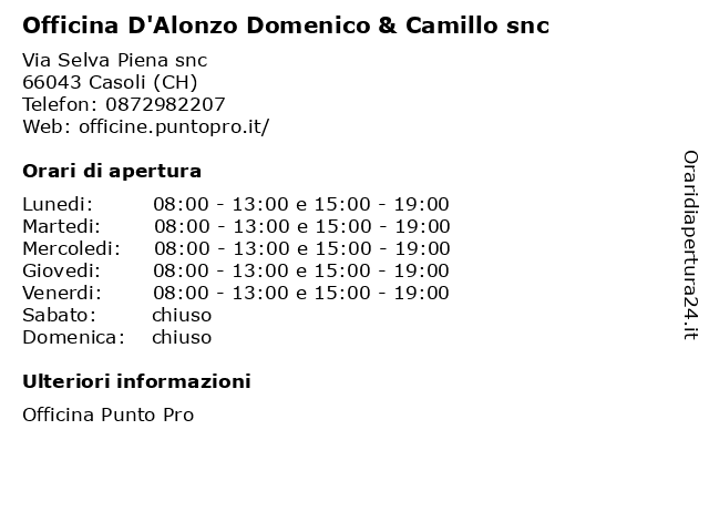 Officina D'Alonzo Domenico & Camillo snc a Casoli (CH): indirizzo e orari di apertura