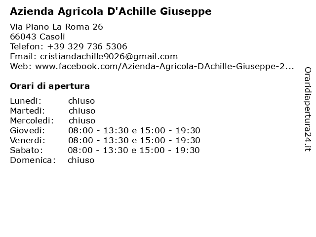 Azienda Agricola D'Achille Giuseppe a Casoli: indirizzo e orari di apertura